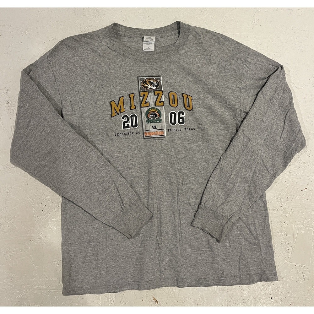 Vintage Mizzou Tigers Shirt Mens XL Gray Long Sleeve 2006 Sun Bowl Football
